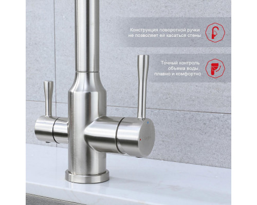 Смеситель Raglo R81.61.05 для кухни с подключением к фильтру излив поворотный, сатин