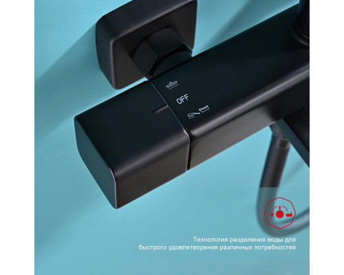 Душевая система Raglo R01.26.06 для ванны и душа с термостатом излив поворотный 15 см, черный