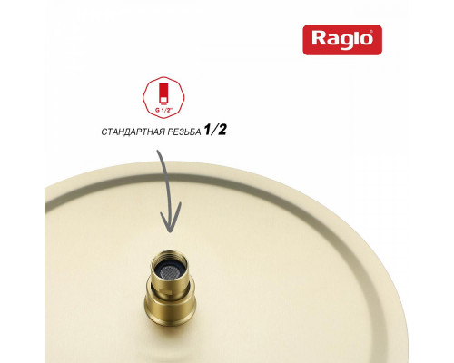 Лейка душевая верхняя Raglo R451.56.03 тропический душ ∅300мм нержавеющая сталь, Сатин золотой