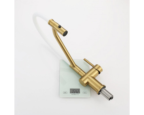 Смеситель Raglo R86.41.03 для кухни съёмный гибкий излив с магнитным фиксатором, сатин золотой