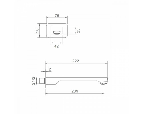 Встраиваемый наполнитель Raglo R473.60 для ванны и душа излив монолитный 20 см латунь, хром