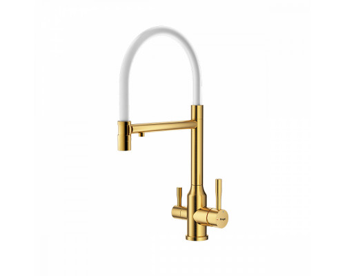 Смеситель Raglo R81.63.03 для кухни с подключением к фильтру съёмный гибкий излив с магнитным фиксатором, сатин золотой