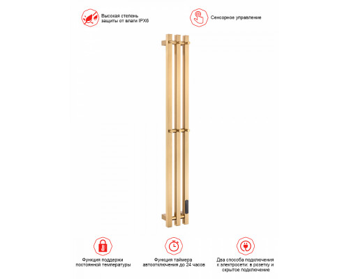 Полотенцесушитель электрический RAGLO R350.17.03 настенный сенсорный узкий с терморегулятором , сатин золотой