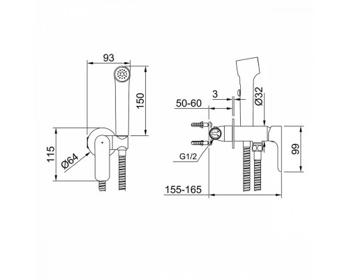 Смеситель Raglo R03.52.09 с гигиеническим душем встраиваемый , графит