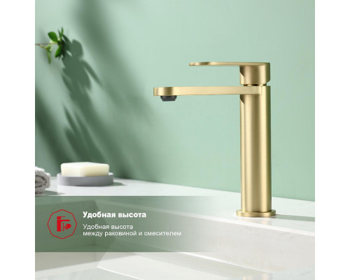 Смеситель Raglo R10.10.03 для раковины монолитный, сатин золотой