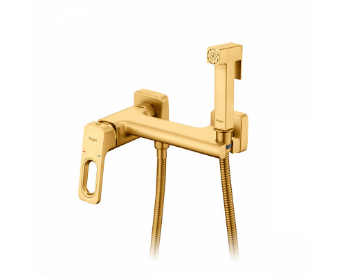 Смеситель Raglo R51.51.03 с гигиеническим душем настенный , сатин золотой