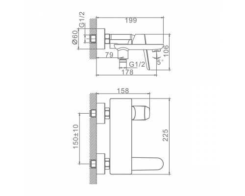 Смеситель Raglo R31.30 для ванны и душа настенный излив поворотный 15 см, хром
