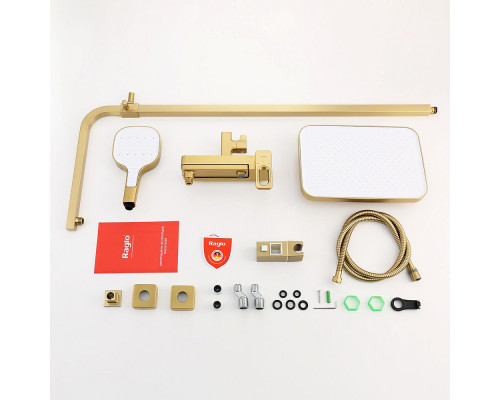 Душевая система Raglo R51.24.03 для ванны и душа излив поворотный 15 см, сатин золотой