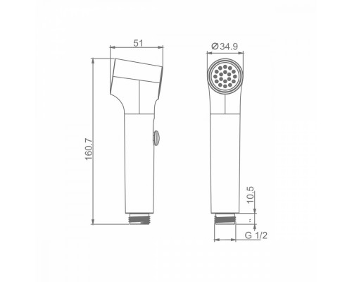 Лейка для гигиенического душа Raglo R460.05.09 с клавишей регулировки воды пластик/силикон, графит