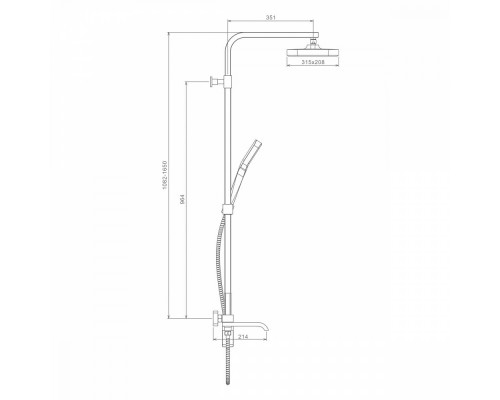 Душевая система Raglo R02.24.03 для ванны и душа излив поворотный 20 см, сатин золотой