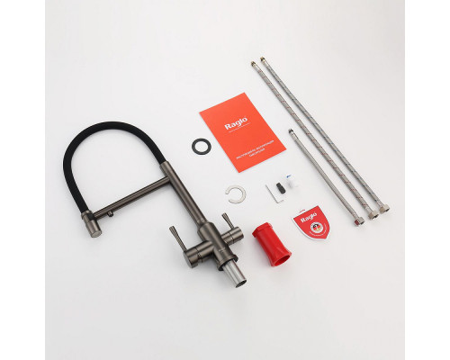 Смеситель Raglo R81.63.09 для кухни с подключением к фильтру съёмный гибкий излив с магнитным фиксатором, графит