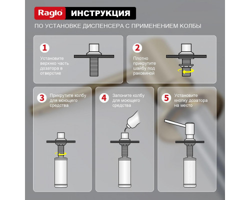 Дозатор для моющего средства на кухню Raglo встраиваемый R720.01.03 латунь, сатин золотой
