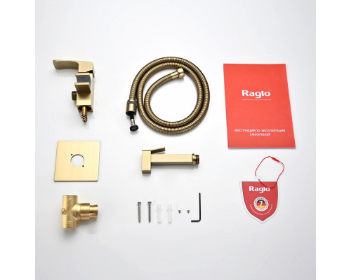 Смеситель Raglo R01.52.03 с гигиеническим душем встраиваемый , сатин золотой