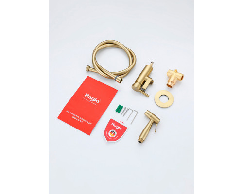 Смеситель Raglo R20.54.03 с гигиеническим душем встраиваемый , сатин золотой