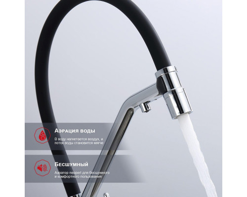 Смеситель Raglo R80.62 для кухни с подключением к фильтру съёмный гибкий излив с магнитным фиксатором, хром