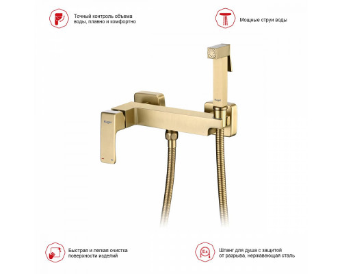 Смеситель Raglo R01.51.03 с гигиеническим душем настенный , сатин золотой