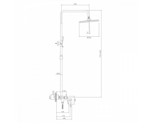 Душевая система Raglo R31.24.06 для ванны и душа излив поворотный 15 см, черный