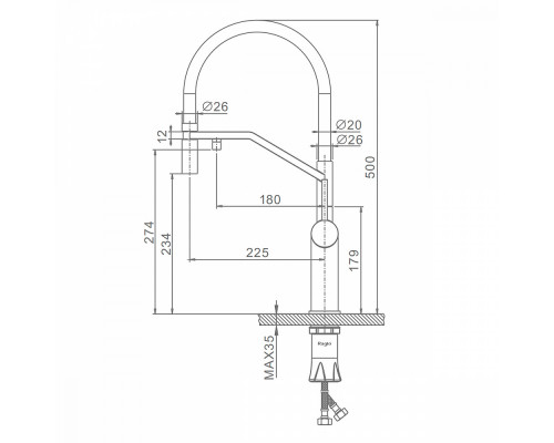 Смеситель Raglo R20.62.03 для кухни с подключением к фильтру съёмный гибкий излив с магнитным фиксатором, сатин золотой