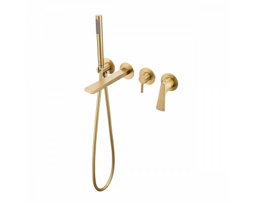 Смеситель Raglo R07.32.03 для ванны и душа встраиваемый излив монолитный 20 см, сатин золотой