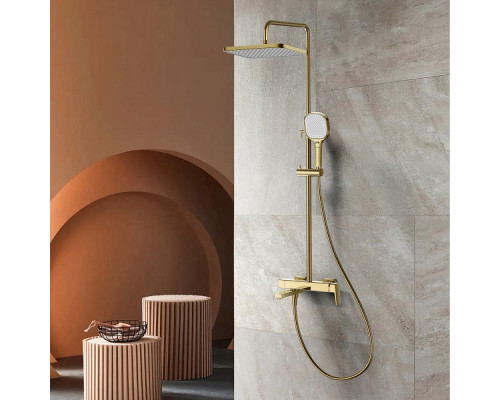 Душевая система Raglo R30.24.03 для ванны и душа излив поворотный 15 см, сатин золотой