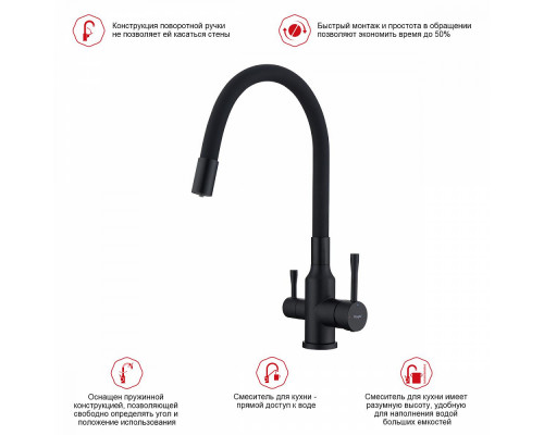 Смеситель Raglo R81.64.06 для кухни с подключением к фильтру излив гибкий поворотный, черный