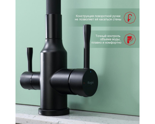 Смеситель Raglo R81.64.06 для кухни с подключением к фильтру излив гибкий поворотный, черный
