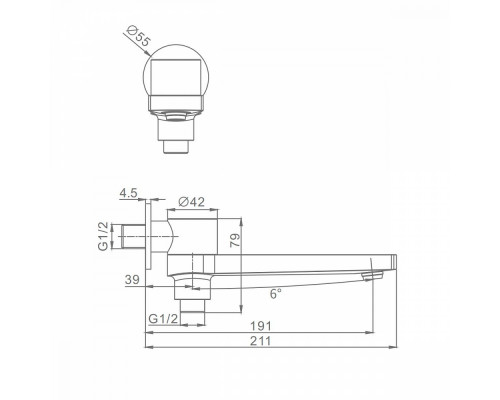 Встраиваемый наполнитель Raglo R473.75.09 для ванны и душа излив поворотный 21см с функцией переключения латунь, графит