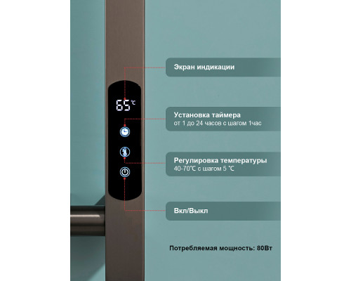 Полотенцесушитель электрический RAGLO R350.12.09 настенный сенсорный узкий с терморегулятором , графит