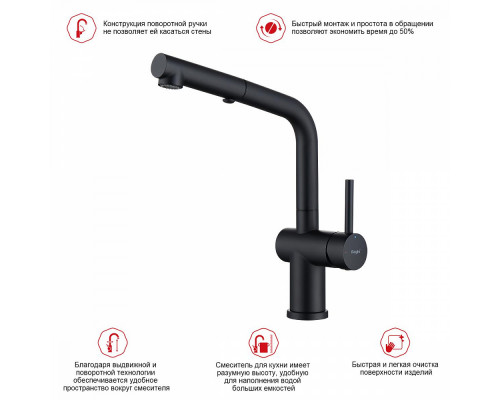 Смеситель Raglo R86.49.06 для кухни с выдвижным изливом, черный