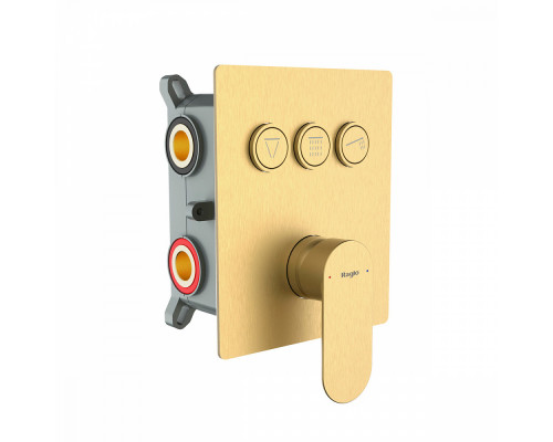 Смеситель Raglo R50.273.03 для ванны и душа встраиваемый на 3 режима (кнопочное управление), сатин золотой