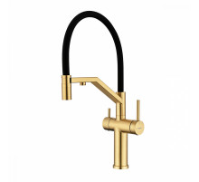 Смеситель Raglo R20.62.03 для кухни с подключением к фильтру съёмный гибкий излив с магнитным фиксатором, сатин золотой