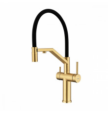 Смеситель Raglo R20.62.03 для кухни с подключением к фильтру съёмный гибкий излив с магнитным фиксатором, сатин золотой