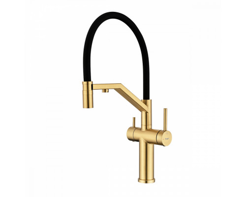 Смеситель Raglo R20.62.03 для кухни с подключением к фильтру съёмный гибкий излив с магнитным фиксатором, сатин золотой