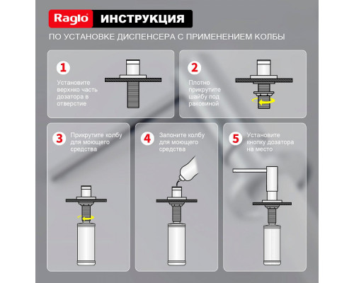 Дозатор для моющего средства на кухню Raglo встраиваемый R720.02 латунь, хром
