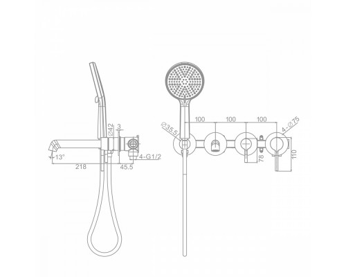 Смеситель Raglo R20.32 для ванны и душа встраиваемый излив монолитный 20 см, хром