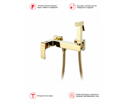 Смеситель Raglo R01.51.23 с гигиеническим душем настенный , золото