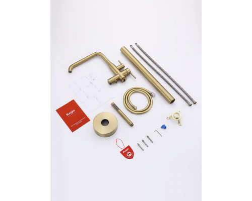 Смеситель Raglo R20.33.03 для ванны напольный монолитный, сатин золотой