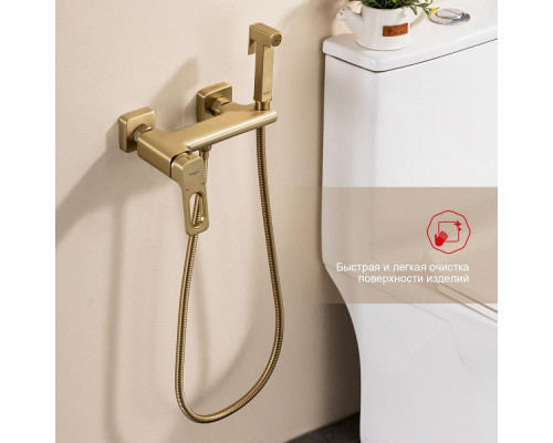Смеситель Raglo R51.51.03 с гигиеническим душем настенный , сатин золотой