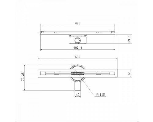 Душевой трап щелевой Raglo R653.50.05 500мм, нержавеющая сталь, сатин