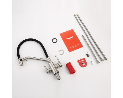 Смеситель Raglo R81.62.05 для кухни с подключением к фильтру съёмный гибкий излив с магнитным фиксатором, сатин