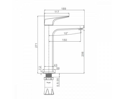 Смеситель Raglo R07.15.03 для раковины высокий монолитный, сатин золотой