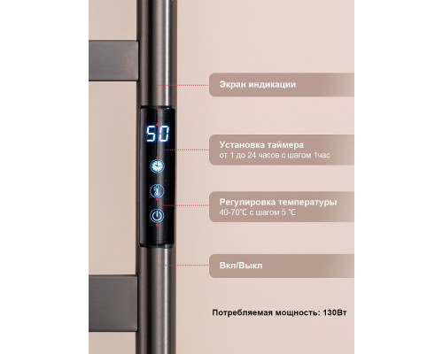 Полотенцесушитель электрический RAGLO R350.06.09 настенный сенсорный с терморегулятором , графит