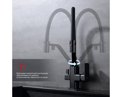Смеситель Raglo R85.62.06 для кухни с подключением к фильтру съёмный гибкий излив с магнитным фиксатором, черный
