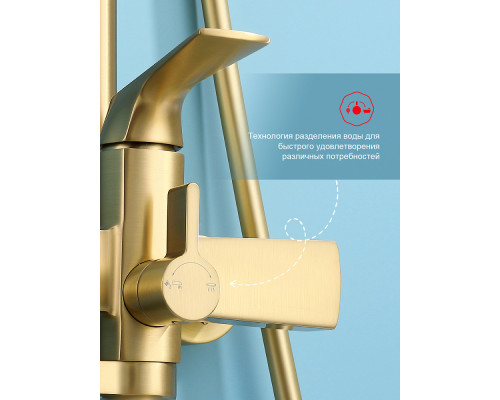 Душевая система Raglo R07.24.03 для ванны и душа излив поворотный 20 см, сатин золотой