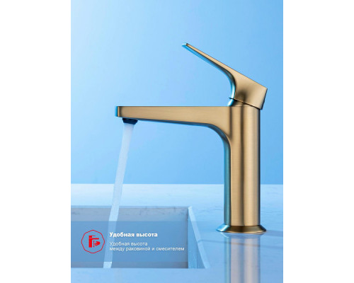 Смеситель Raglo R07.10.03 для раковины монолитный, сатин золотой