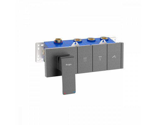 Смеситель Raglo R02.273.09 для ванны и душа встраиваемый на 3 режима (кнопочное управление), графит