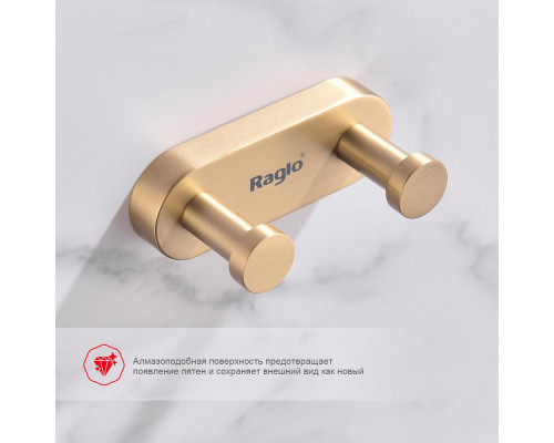 Крючок для полотенец Raglo R300.052.03 двойной,сатин золотой