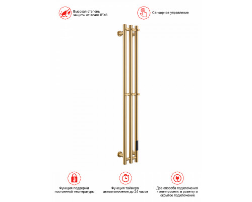 Полотенцесушитель электрический RAGLO R350.16.03 настенный сенсорный узкий с терморегулятором , сатин золотой