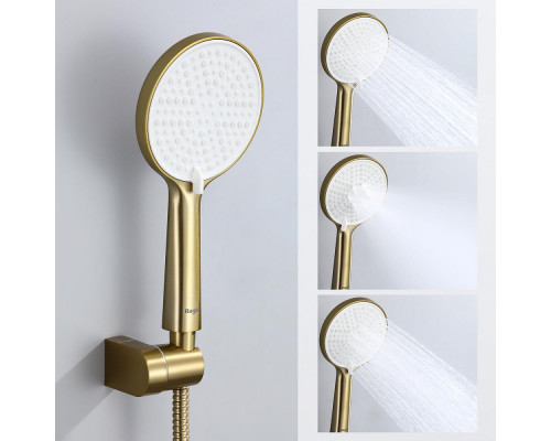 Душевая система Raglo R20.27.03 для ванны и душа встраиваемая на 3 режима излив поворотный 20 см, сатин золотой