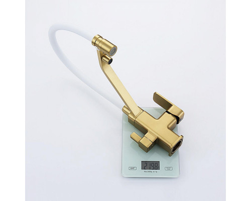 Смеситель Raglo R85.62.03 для кухни с подключением к фильтру съёмный гибкий излив с магнитным фиксатором, сатин золотой